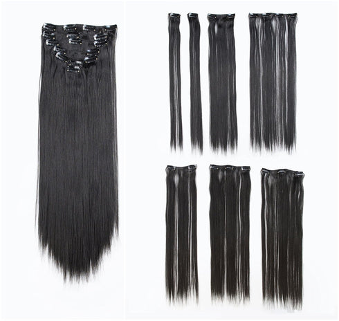 SWACC 22 Inches Straight Full Head Clip in Hair Extensions, 7 Separate Pieces, Heat Resistant Synthetic Hair (1B-Off