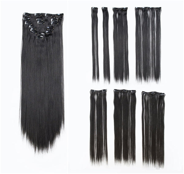 SWACC 22 Inches Straight Full Head Clip in Hair Extensions, 7 Separate Pieces, Heat Resistant Synthetic Hair (1B-Off