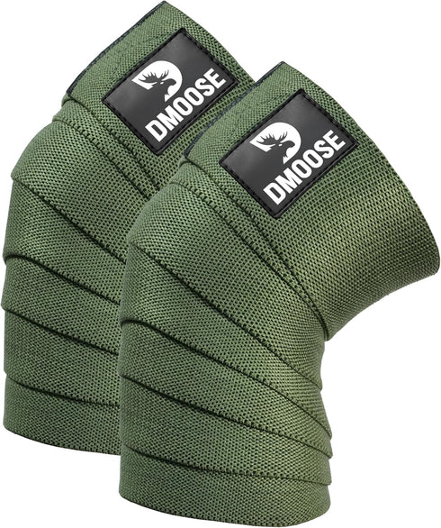 DMoose Fitness Knee Wraps for Weightlifting, Pair of 78” Gym Brace Straps for Joint Stability & Pain Relief