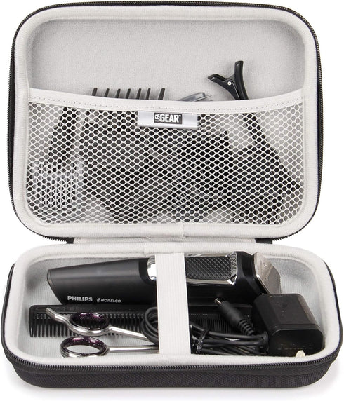 USA GEAR 7.5" Hard Shell Hair Clipper Case, Compatible with Wahl, Surker, Andis, Oster Clippers, Black