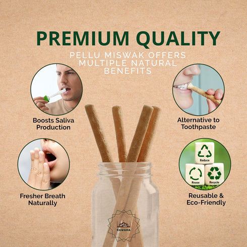 Rawaha 2 Pack 2 Pcs Miswak Sticks - Vacuum Sealed Natural Chewing Miswak Sticks for Teeth - Natural Flavored Toothbrush