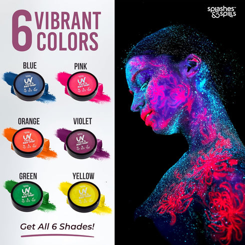 Water Activated UV Black Light Face and Body Paint, 6 Color Pack for Costume, Halloween, Club Makeup