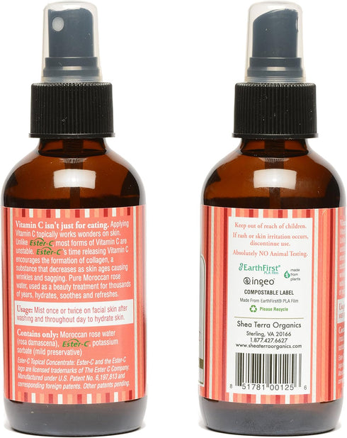 Shea Terra Organics Beauty Water, Toner & Face Mist – Rose Hips Damask Rose Ester-C | Natural Daily Face Spritz with Anti-Aging Rose Water & Vitamin C to Soothe & Promote Collagen Production – 4 oz