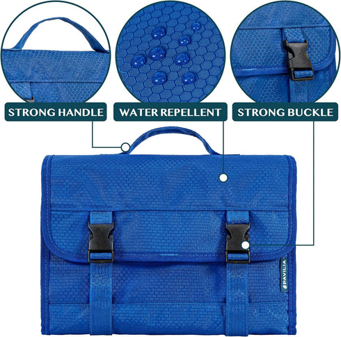 PAVILIA Extra Large Capacity Travel Hanging Toiletry Bag for Women and Men, Waterproof Cosmetic Storage Organizer Case