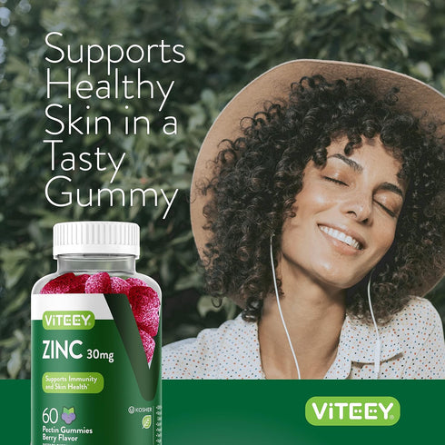 Zinc Gummies for Adults & Teens - 30mg Immune Health Support, Vegan, Gelatin Free, Chewable Berry Flavored