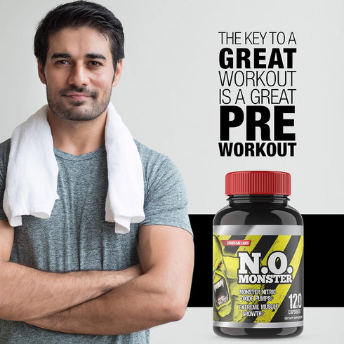 N.O. Monster Nitric Oxide Booster with L-Arginine – Extreme Pumps for Strength, 120 Capsules, Made in USA
