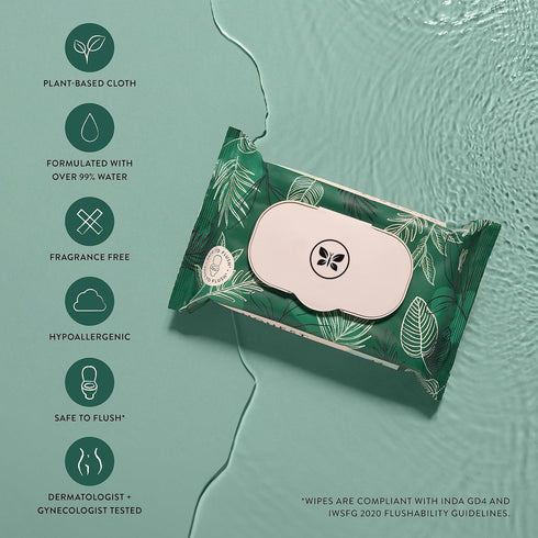 The Honest Company Plant-Based Flushable Wipes, 99% Water, Hypoallergenic, Fragrance Free, 126 Count