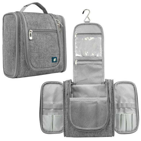 PAVILIA Toiletry Bag, Travel Organizer for Women and Men, Hanging Cosmetic Bag, Water Resistant Makeup Kit (Grey)