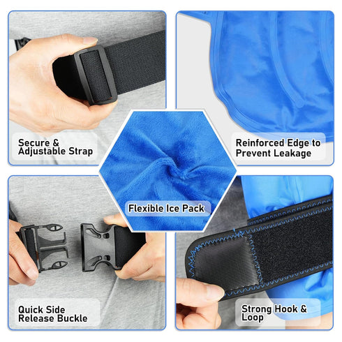 Shoulder Ice Pack Wrap - Larger Rotator Cuff Cold Therapy Support Brace for Pain Relief, Reusable Gel Compress