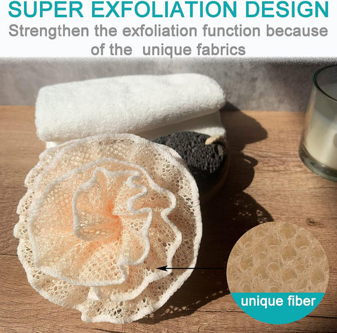 Super Exfoliating Home Spa Weave Loofah Shower Sponge Pouf Mesh Brush - Bath Spa Puff Scrubber Ball (Pack of 2)
