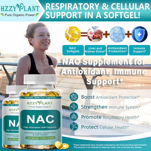 HZZYPLANT Immune, 1200mg 2 NAC Supplement - NAC Softgels for Antioxidant, Respiratory, Liver Health Support - High