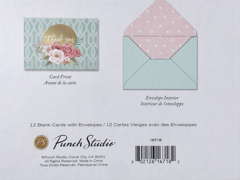 Set 12 16718 Punch Studio Window Boxed of Blank Note Cards ~ Thank you Rose Gold Foil Moon