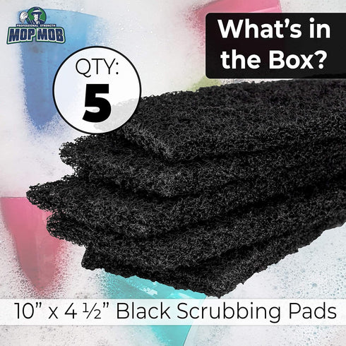 Heavy Duty XL Black Scouring Pad 5 Pack, 10 x 4.5in Large Nylon Scrubbing Sponges for Cleaning