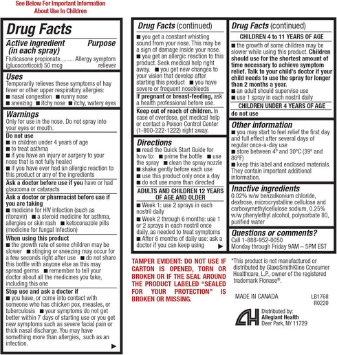 HealthA2Z 50mcg, 24-Hour 240 (2 Pack, 120 Allergy Relief, Fluticasone Propionate Nasal Spray, Allergy Relief, Dye Free