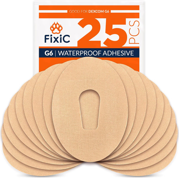 FixiC – Adhesive Patches for G6 – 25 Pack Premium Waterproof Adhesive Patches for Long Fixation! (Tan)