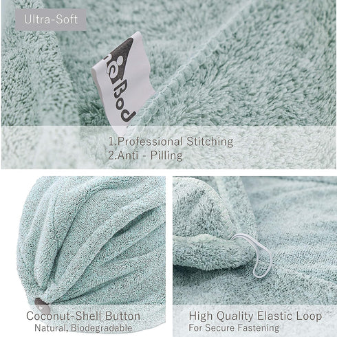 myHomeBody Hair Towel Wrap, Luxury Quick Drying Turban, Ultra Soft Absorbent Charcoal Fiber Cap, Pine Green with