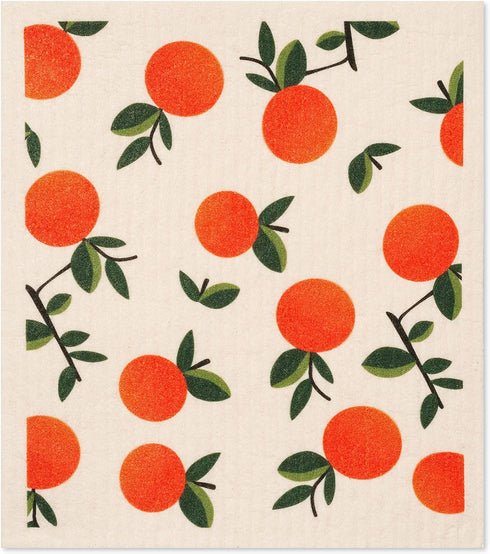 Swedish Dishcloths 3 Pack, Orange Oranges Print, Reusable Kitchen Cleaning Cloth, Machine Washable, 7.87”x6.88”