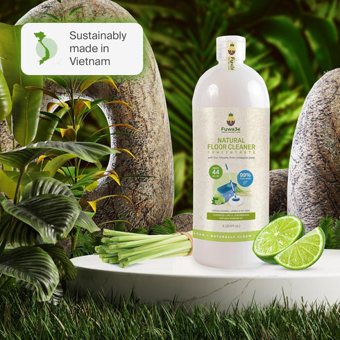Fuwa3e Pineapple Enzyme Natural Floor Cleaner Lime & Lemongrass - 33.8oz (Makes 44 Gallons) - Organic Non Toxic Cleaner