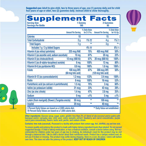 Gummy 2+ Gummy 95-190 190 Gummies L'il Critters Vites Daily Kids Multivitamins Assorted Fruit Flavors for Ages Toddlers