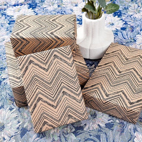 Ulmasinn Kraft Gift Wrapping Paper Roll, 17 Inches X 33 Feet Ethnic Tribal Minimalist Geometric Pattern for Parties