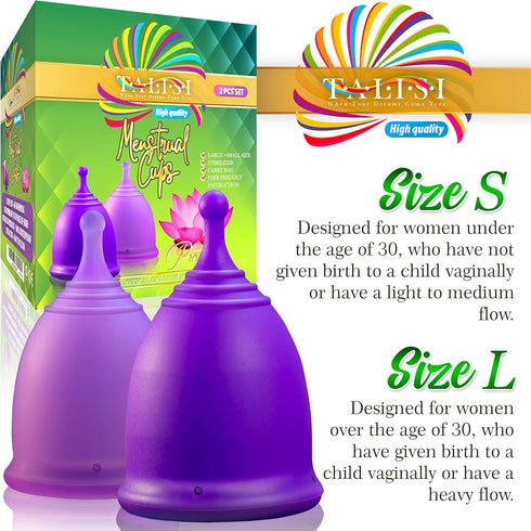 Talisi Reusable Menstrual Cup Set of 2 (Small & Large) with Foldable Silicone Sterilizer, Feminine Hygiene