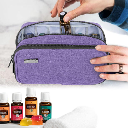 LUXJA Essential Oil Carrying Case, Holds 12 Bottles (5ml-15ml), Portable Double-Layer Organizer, Purple