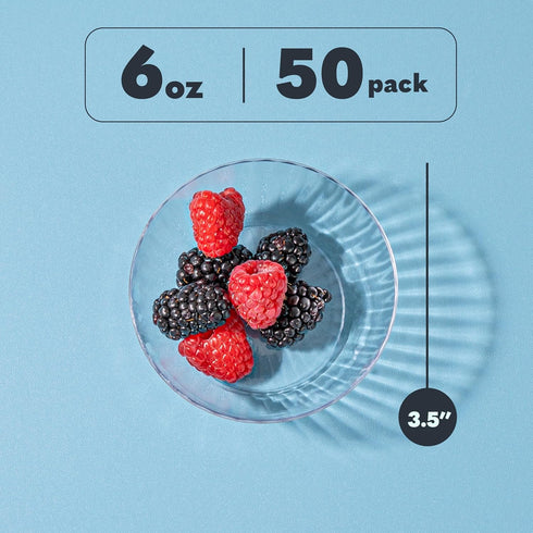 PLASTICPRO 50 Pack Small Plastic Bowls, Elegant Clear 6 oz Bowls for Parties and Occasions