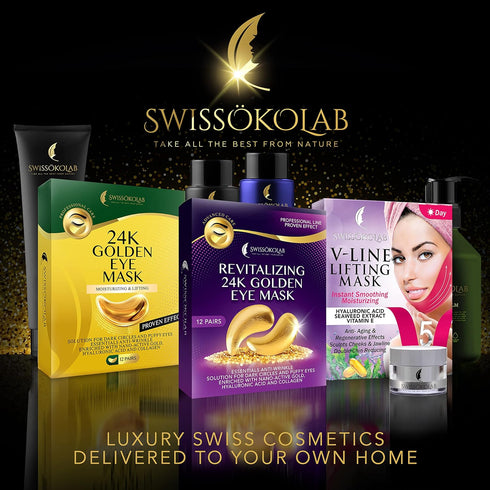SWISSÖKOLAB 24k Gold Under Eye Patches for Dark Circles, Puffiness, Collagen Eye Gel Pads