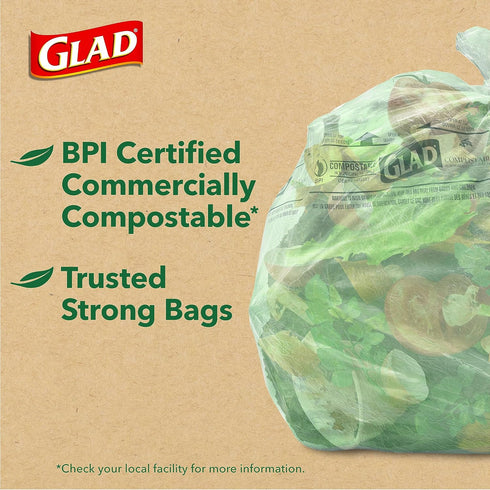 Glad Kitchen Compost Bags, 100% Compostable, 2.6 Gallon Unscented - 22 Count