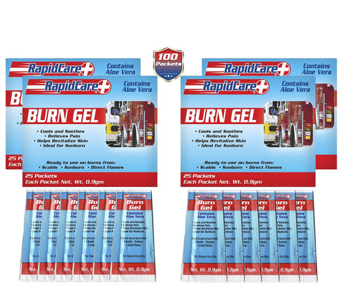 Rapid Care First Aid 401-25-4 Emergency Burn Gel Pouches - Relieves Pain, Cools & Soothes Burns, 0.03oz Packets