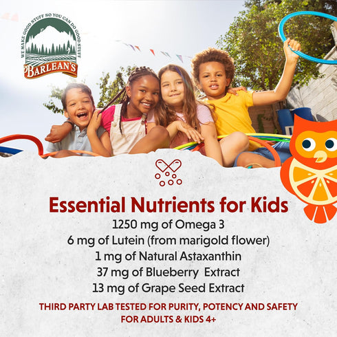 Barlean's Omega Pals Eye Health Liquid, Tangerine Flavored Omega 3 for Kids, 8 oz with 500 mg of EPA & DHA