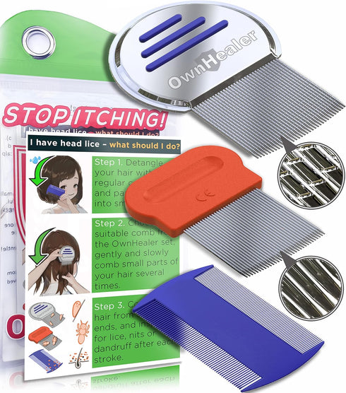 OWNHEALER Professional Lice Comb Kit for Lice, Nits, and Dandruff Removal - Quick Results for All Hair Types.
