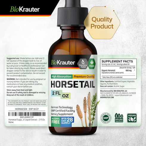 Horsetail Tincture, Organic Horsetail Herb for Hair Growth, 2 Fl.Oz. Pure Ingredients Liquid Extract