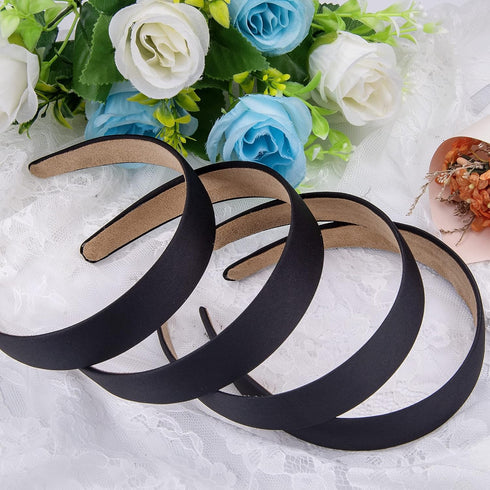 SIQUK 30 Pieces Black Satin Headbands - 1 Inch Wide Non-slip Hair Headbands for Women and Girls