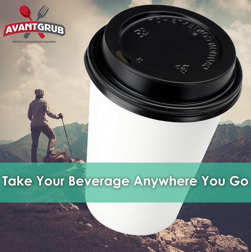 White 12 Oz Paper Coffee Cups with Recyclable Dome Lids, 100 Pk. BPA Free Disposable Drink Cup Set for Hot Tea and