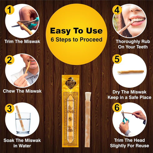 Pack of 12 Miswak Sticks - Natural Toothbrush for Teeth Whitening and Fresh Breath, Organic Wooden Vacuum Sealed