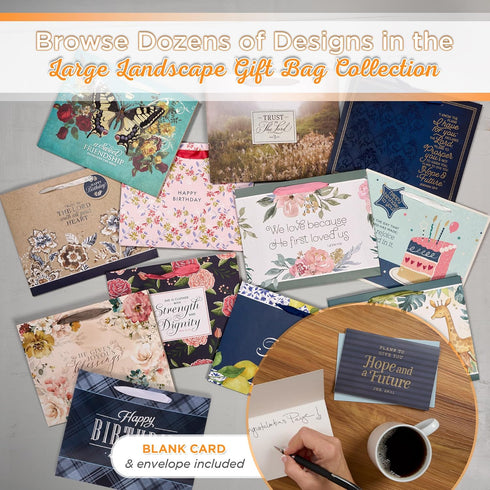 Christian Art Gifts Landscape Gift Bag Set - Hope and A Future - Jeremiah 29:11 Inspirational Bible Verse, Navy