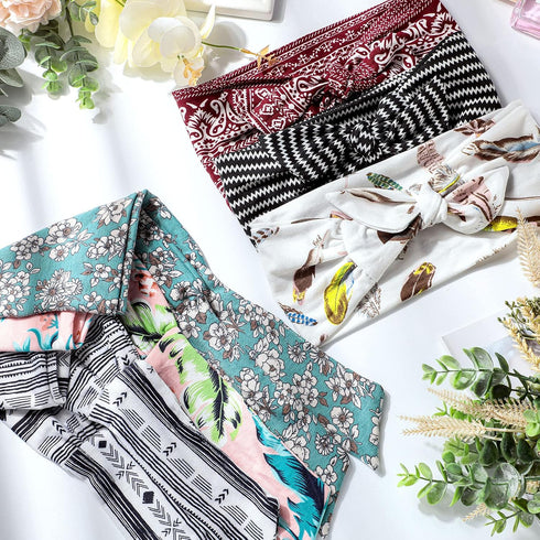 WILLBOND 6 Pieces Wide Headbands for Women, Adjustable Knotted African Hairband, Non-Slip Floral Hairbands for Yoga.