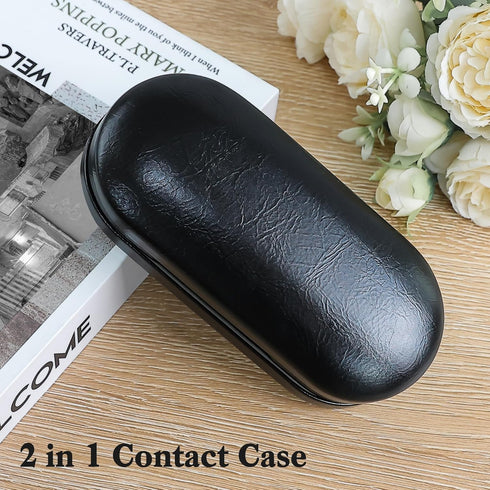 2 in 1 Contact Lens Case and Glasses Case, Double Sided Design with Mirror & Tweezer, Portable Kit