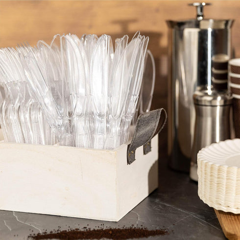 Heavy Weight Disposable Plastic Knives, Food Grade Heavy Duty Clear Cutlery, 200 Knives