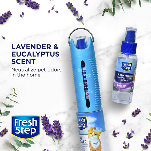 Fresh Step Roll N' Refresh Lint Roller with Air/Fabric Freshener Spray, 75 Sheets, Pet Hair Tool