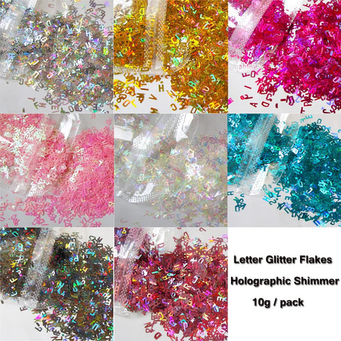 LoveOurHome 8 Colors Holographic Letter Chunky Glitter Flakes, Number Shaped Confetti for Nail Art and Resin Crafts