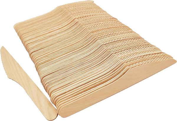 200 Disposable Knives, 6.5 Inch Wooden Cutlery, Biodegradable Silverware for Catering, Parties, Weddings, and Picnics