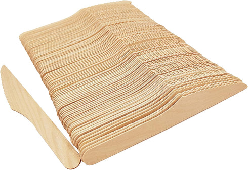100 Pack Biodegradable Wooden Knives - 6.5 Inch Disposable Cutlery for Catering, Parties, BBQ, Picnic, Weddings, and