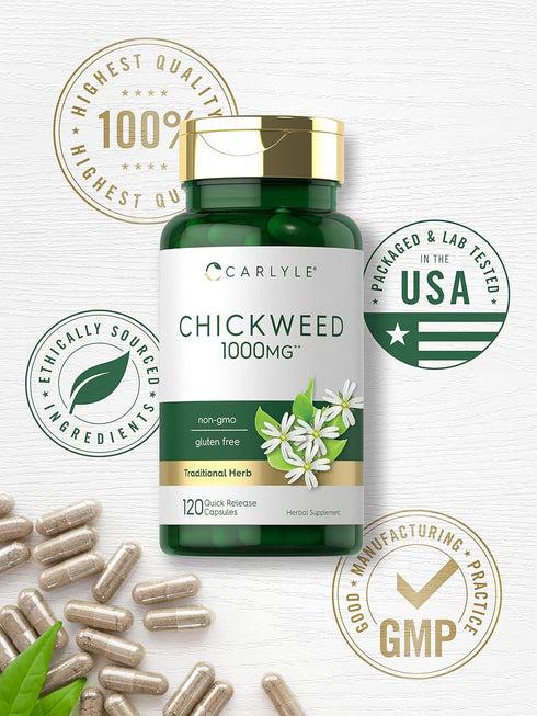 Carlyle Chickweed Capsules 1,000mg | 120 Count | Non-GMO, Gluten Free Herbal Supplement
