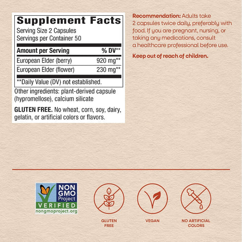 Immune 1,150 2-Capsule 100 Count Natures Way Black Elderberry Capsules, Traditional Support Supplement with Elderberry