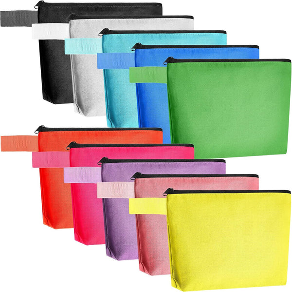 10 Pieces Canvas Makeup Bags Bulk, Travel Cosmetic Pouches, Multi-Purpose Blank Toiletry Bags with Zipper for Women