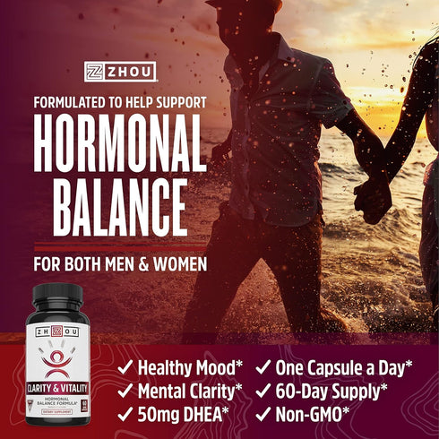 Zhou Clarity and Vitality 50 mg - Hormonal Balance Formula for Women & Men, Healthy Aging, Non-GMO, Vegan (60 Capsules)