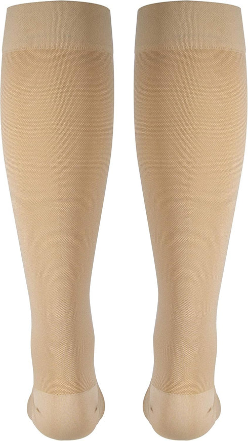 NuVein Medical Compression Stockings, 20-30 mmHg Support for Women & Men, Knee Length, Open Toe, Large, Beige