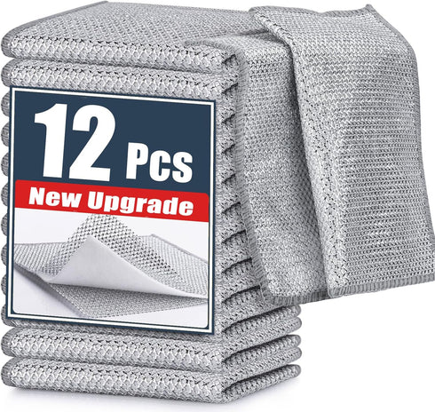 Navona 12 Pcs Upgrade Steel Wire Dishcloth, Triple-Layer Non-Scratch Cleaning Rag for Cookware, Sinks, Dishes